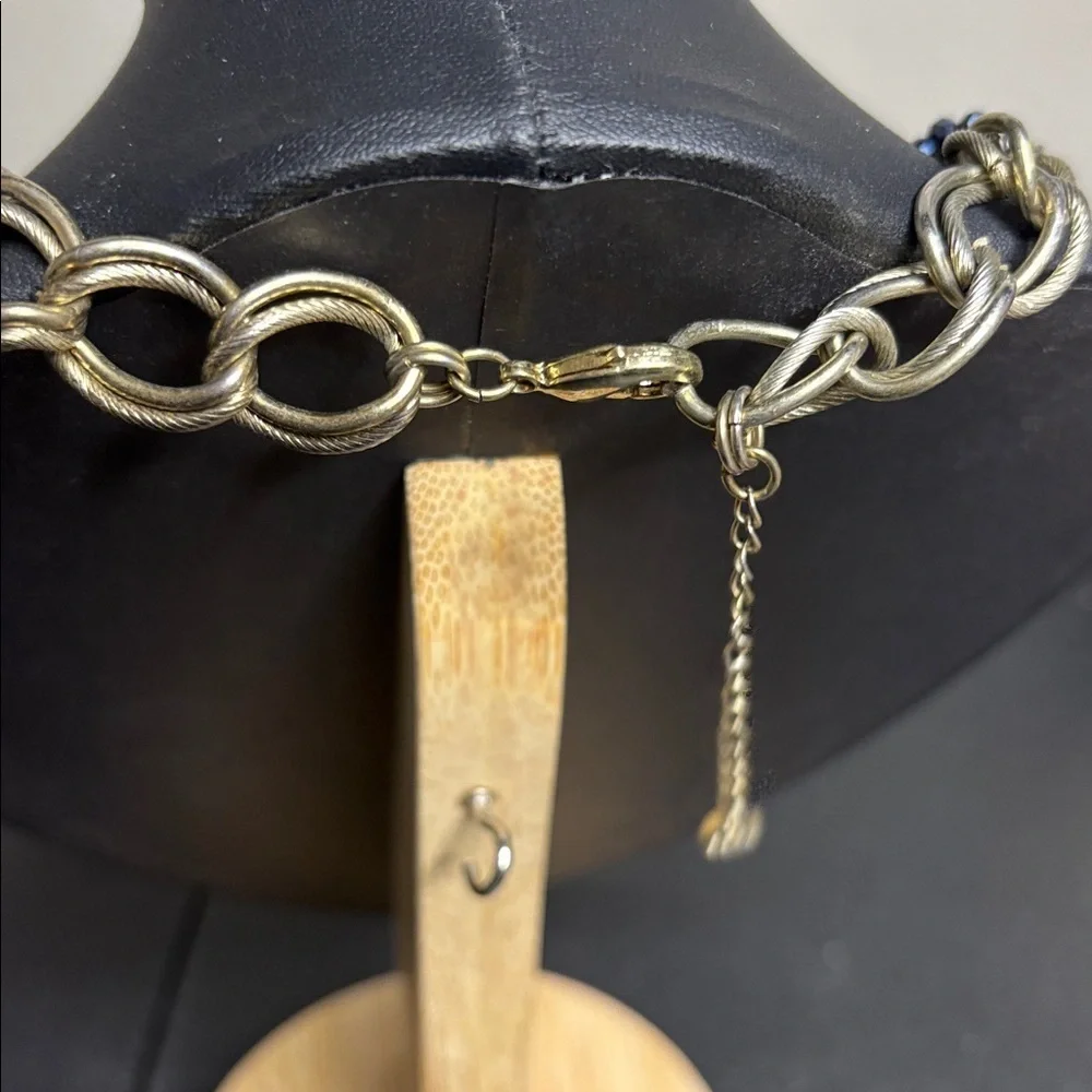 Loft Elegant Gray and Gold Beaded Chain Statement Necklace